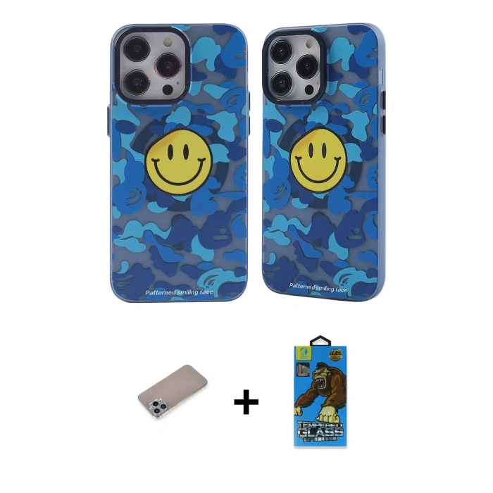 MARSİLYAN™- iPhone 12 Pro Max Kılıf Nova Doku Koleksiyonu - Siyah 18D Cam Ekran Koruyucu + Sierra Blue Shine Kamera Lens Koruma Cam