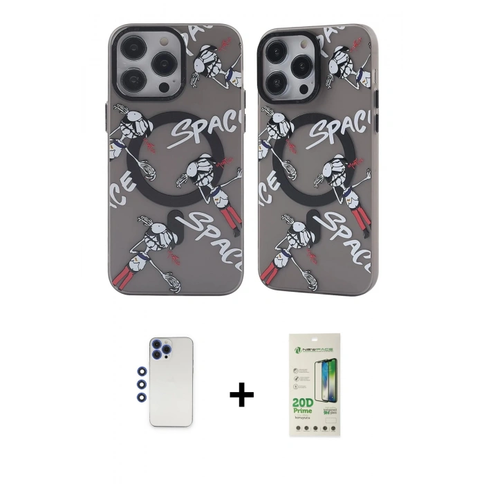 MARSİLYAN™- iPhone 12 Pro Max Kılıf Nova Doku Koleksiyonu - Siyah 20D Premium Cam Ekran Koruyucu + Lacivert Shine Kamera Lens