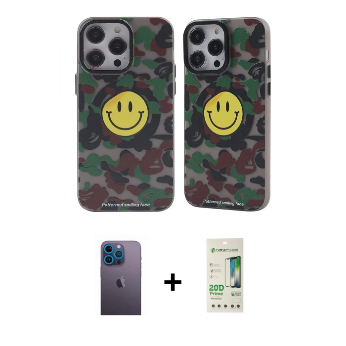 MARSİLYAN™- iPhone 12 Pro Max Kılıf Nova Doku Koleksiyonu - Siyah 20D Premium Cam Ekran Koruyucu + Neon Fosforlu Kamera Lens - MI