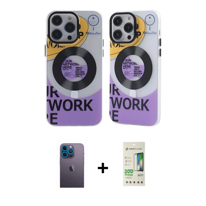 MARSİLYAN™- iPhone 12 Pro Max Kılıf Nova Doku Koleksiyonu - Siyah 20D Premium Cam Ekran Koruyucu + Neon Fosforlu Kamera Lens - MI