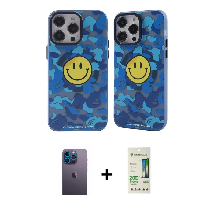 MARSİLYAN™- iPhone 12 Pro Max Kılıf Nova Doku Koleksiyonu - Siyah 20D Premium Cam Ekran Koruyucu + Neon Fosforlu Kamera Lens - MI