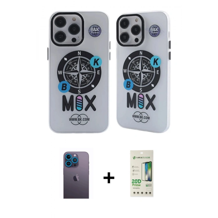 MARSİLYAN™- iPhone 12 Pro Max Kılıf Nova Doku Koleksiyonu - Siyah 20D Premium Cam Ekran Koruyucu + Neon Fosforlu Kamera Lens - MI
