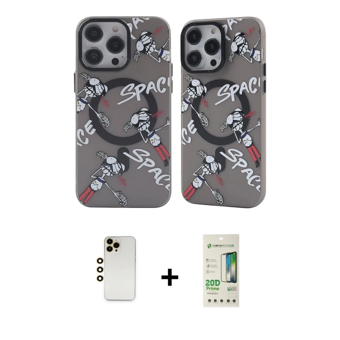 MARSİLYAN™- iPhone 12 Pro Max Kılıf Nova Doku Koleksiyonu - Siyah 20D Premium Cam Ekran Koruyucu + Shine Kamera Lens - GD