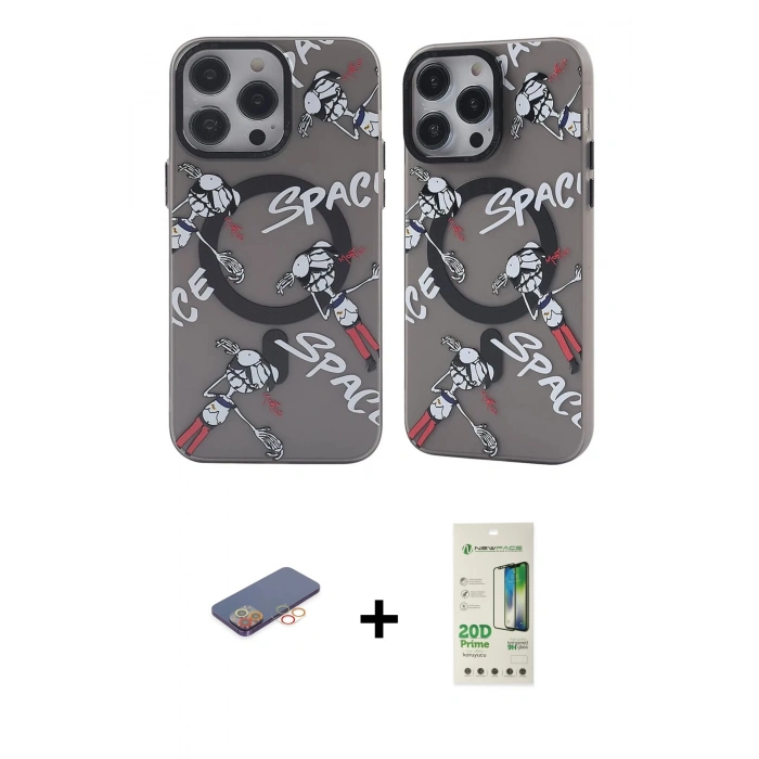 MARSİLYAN™- iPhone 12 Pro Max Kılıf Nova Doku Koleksiyonu - Siyah 20D Premium Cam Ekran Koruyucu + Renkli Kamera Lens Koruma Cam - TU