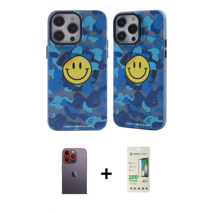 MARSİLYAN™- iPhone 12 Pro Max Kılıf Nova Doku Koleksiyonu - Siyah 20D Premium Cam Ekran Koruyucu + Neon Fosforlu Kamera Lens - TU