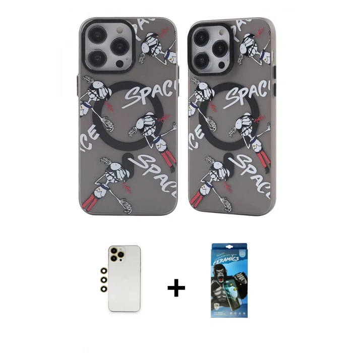 MARSİLYAN™- iPhone 12 Pro Max Kılıf Nova Doku Koleksiyonu - Siyah 34D Izgaralı Cam + Shine Kamera Lens - GD