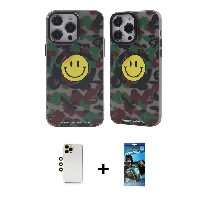 MARSİLYAN™- iPhone 12 Pro Max Kılıf Nova Doku Koleksiyonu - Siyah 34D Izgaralı Cam + Shine Kamera Lens - GD