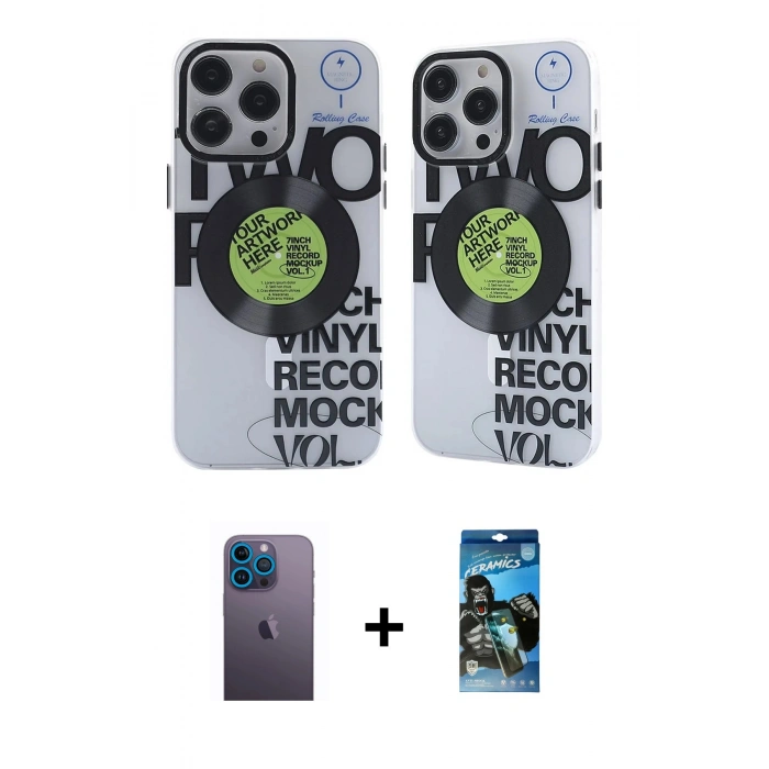 MARSİLYAN™- iPhone 12 Pro Max Kılıf Nova Doku Koleksiyonu - Siyah 34D Izgaralı Cam + Neon Fosforlu Kamera Lens - MI