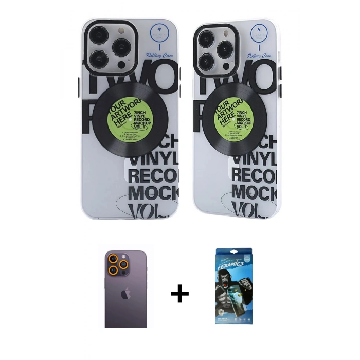 MARSİLYAN™- iPhone 12 Pro Max Kılıf Nova Doku Koleksiyonu - Siyah 34D Izgaralı Cam + Neon Fosforlu Kamera Lens - SI