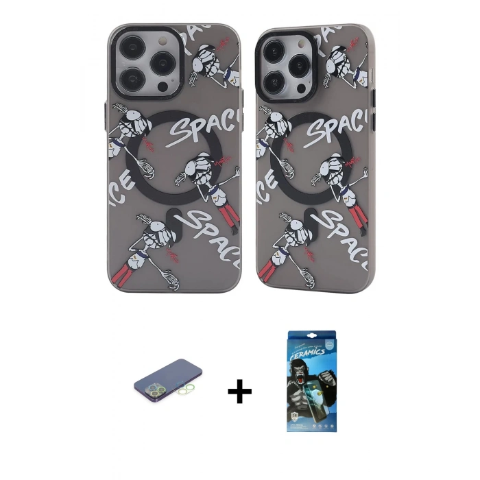 MARSİLYAN™- iPhone 12 Pro Max Kılıf Nova Doku Koleksiyonu - Siyah 34D Izgaralı Cam + Renkli Kamera Lens Koruma Cam - YL