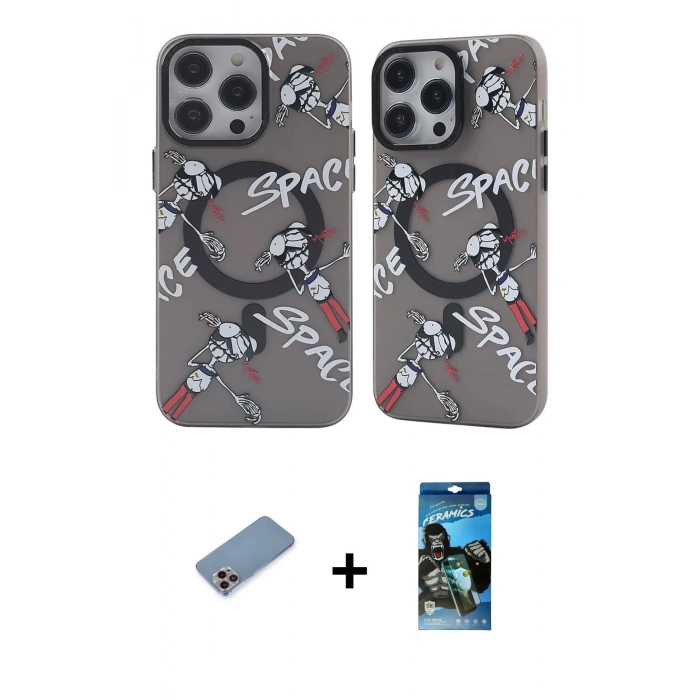 MARSİLYAN™- iPhone 12 Pro Max Kılıf Nova Doku Koleksiyonu - Siyah 34D Izgaralı Cam + Shine Kamera Lens Koruma Cam - PE