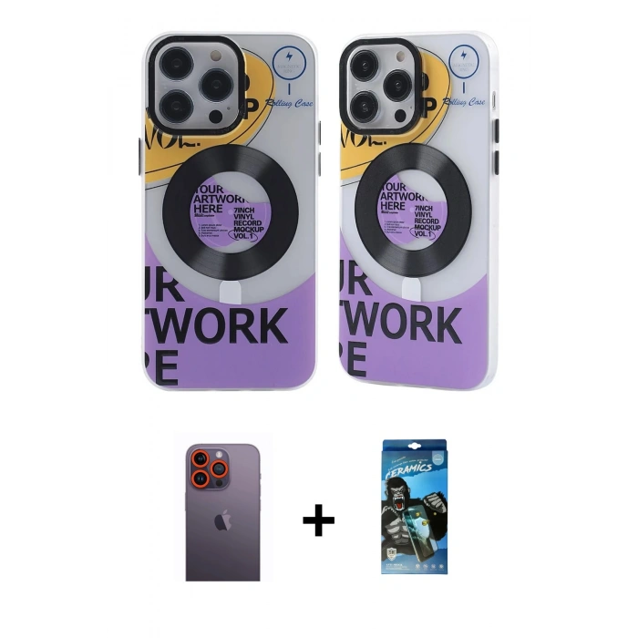 MARSİLYAN™- iPhone 12 Pro Max Kılıf Nova Doku Koleksiyonu - Siyah 34D Izgaralı Cam + Turuncu Neon Fosforlu Kamera Lens