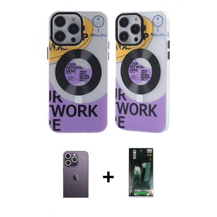 MARSİLYAN™- iPhone 12 Pro Max Kılıf Nova Doku Koleksiyonu - Siyah 360 Mat Full Body Arka Koruyucu + Beyaz Neon Fosforlu Kamera Lens