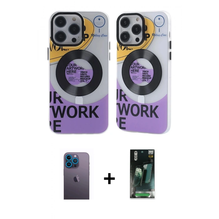 MARSİLYAN™- iPhone 12 Pro Max Kılıf Nova Doku Koleksiyonu - Siyah 360 Mat Full Body Arka Koruyucu + Neon Fosforlu Kamera Lens - MI