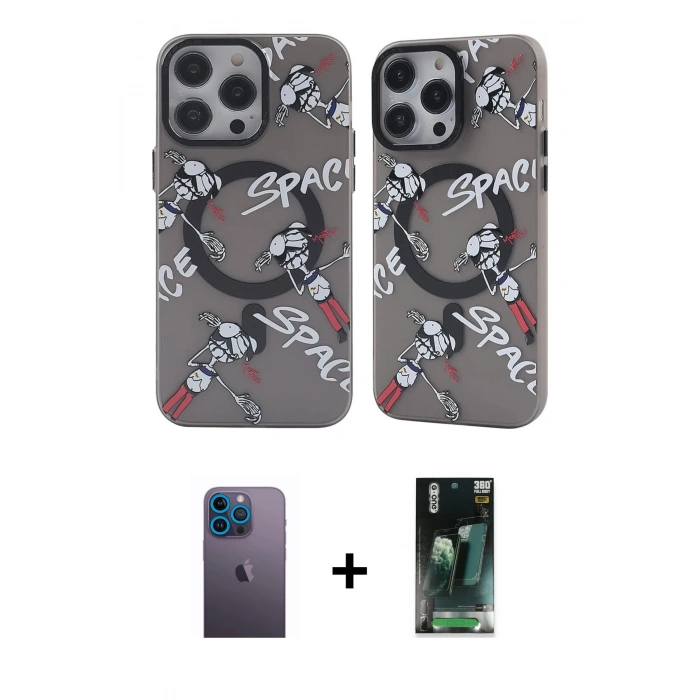 MARSİLYAN™- iPhone 12 Pro Max Kılıf Nova Doku Koleksiyonu - Siyah 360 Mat Full Body Arka Koruyucu + Neon Fosforlu Kamera Lens - MI