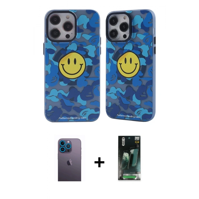 MARSİLYAN™- iPhone 12 Pro Max Kılıf Nova Doku Koleksiyonu - Siyah 360 Mat Full Body Arka Koruyucu + Neon Fosforlu Kamera Lens - MI