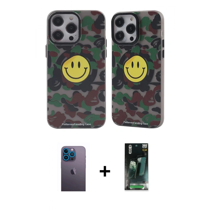 MARSİLYAN™- iPhone 12 Pro Max Kılıf Nova Doku Koleksiyonu - Siyah 360 Mat Full Body Arka Koruyucu + Neon Fosforlu Kamera Lens - MI