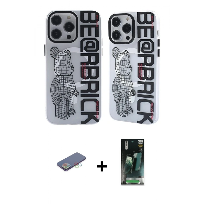 MARSİLYAN™- iPhone 12 Pro Max Kılıf Nova Doku Koleksiyonu - Siyah 360 Mat Full Body Arka Koruyucu + Mavi Renkli Kamera Lens Koruma Cam