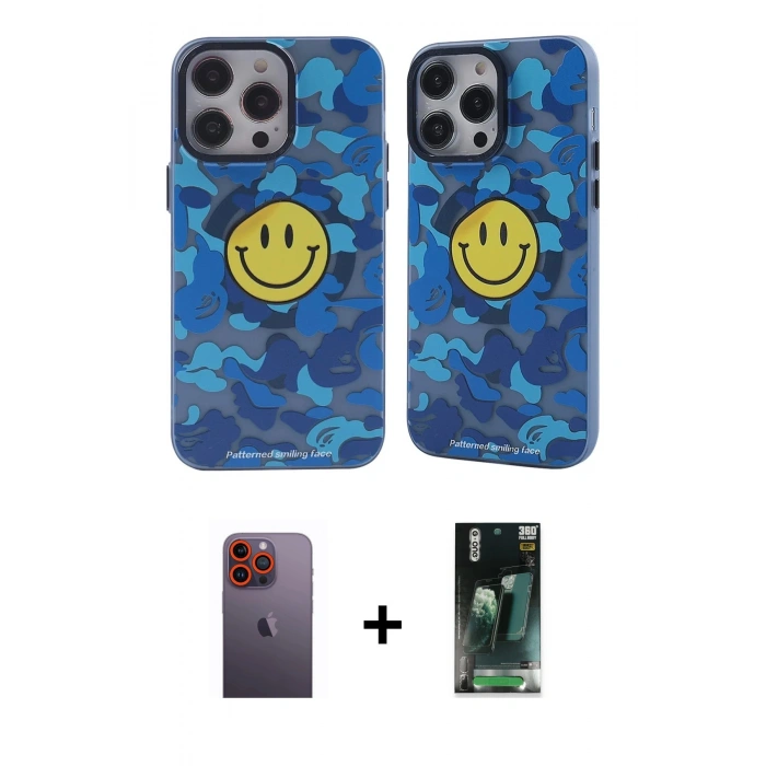 MARSİLYAN™- iPhone 12 Pro Max Kılıf Nova Doku Koleksiyonu - Siyah 360 Mat Full Body Arka Koruyucu + Neon Fosforlu Kamera Lens - TU