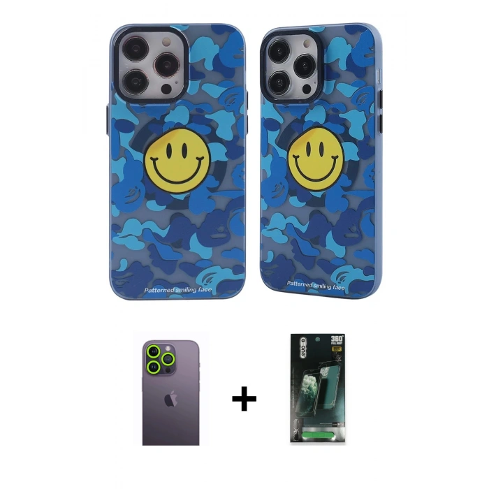 MARSİLYAN™- iPhone 12 Pro Max Kılıf Nova Doku Koleksiyonu - Siyah 360 Mat Full Body Arka Koruyucu + Neon Fosforlu Kamera Lens - YL