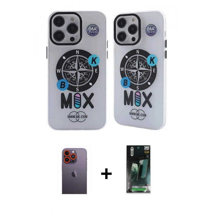 MARSİLYAN™- iPhone 12 Pro Max Kılıf Nova Doku Koleksiyonu - Siyah 360 Mat Full Body Arka Koruyucu + Neon Fosforlu Kamera Lens - TU