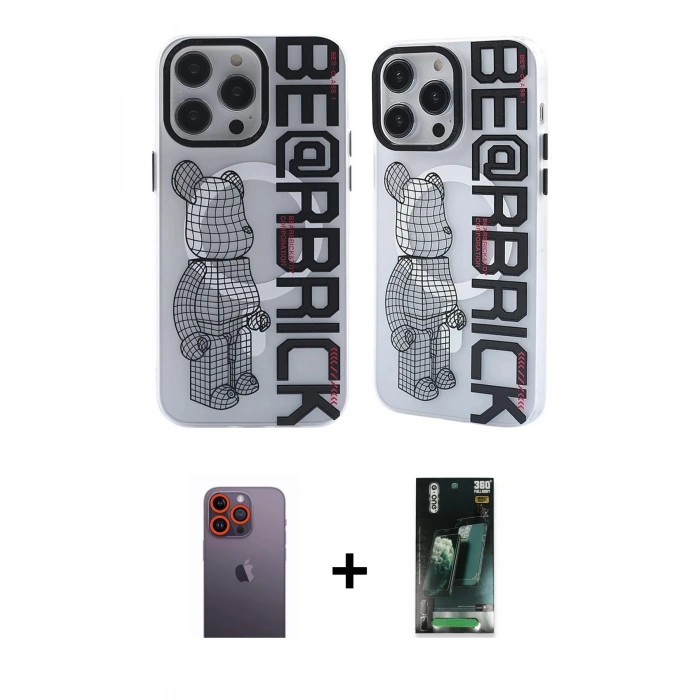 MARSİLYAN™- iPhone 12 Pro Max Kılıf Nova Doku Koleksiyonu - Siyah 360 Mat Full Body Arka Koruyucu + Neon Fosforlu Kamera Lens - TU