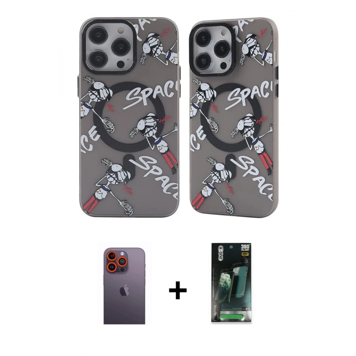 MARSİLYAN™- iPhone 12 Pro Max Kılıf Nova Doku Koleksiyonu - Siyah 360 Mat Full Body Arka Koruyucu + Neon Fosforlu Kamera Lens - TU