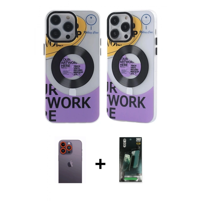 MARSİLYAN™- iPhone 12 Pro Max Kılıf Nova Doku Koleksiyonu - Siyah 360 Mat Full Body Arka Koruyucu + Neon Fosforlu Kamera Lens - TU
