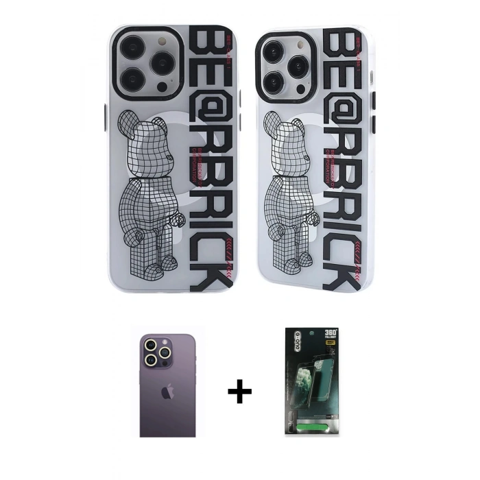 MARSİLYAN™- iPhone 12 Pro Max Kılıf Nova Doku Koleksiyonu - Siyah 360 Mat Full Body Arka Koruyucu + Neon Fosforlu Kamera Lens - BZ