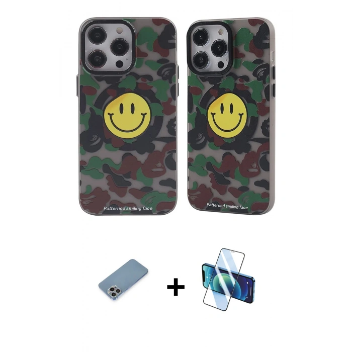 MARSİLYAN™- iPhone 12 Pro Max Kılıf Nova Doku Koleksiyonu - Siyah 3D Antistatik Cam Ekran Koruyucu + Shine Kamera Lens Koruma Cam - GI