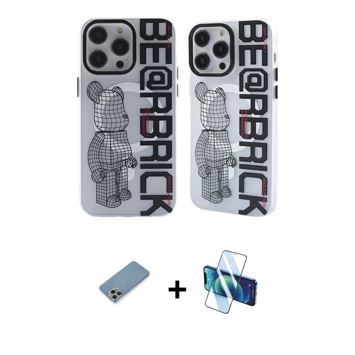 MARSİLYAN™- iPhone 12 Pro Max Kılıf Nova Doku Koleksiyonu - Siyah 3D Antistatik Cam Ekran Koruyucu + Shine Kamera Lens Koruma Cam - GI