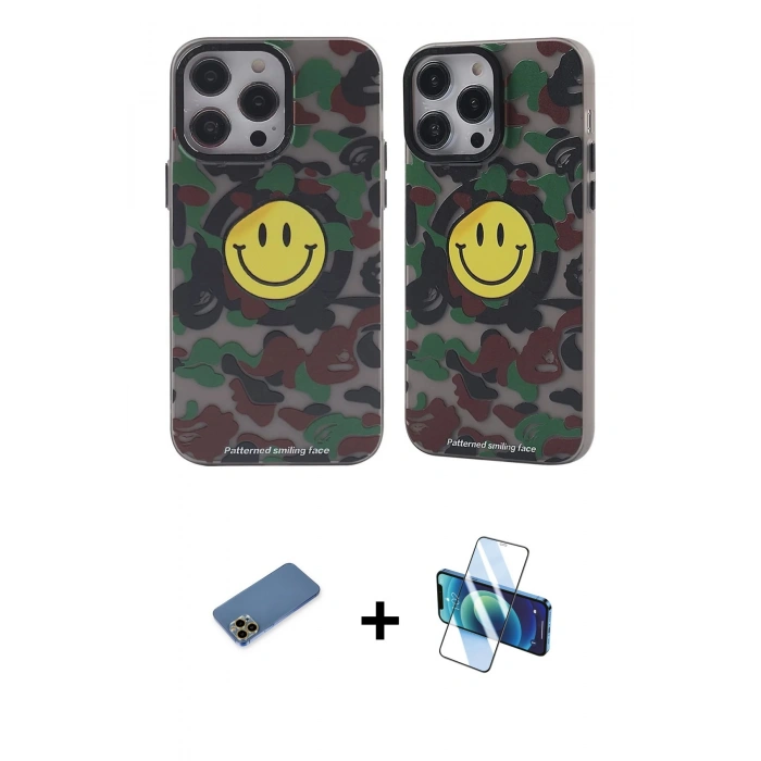 MARSİLYAN™- iPhone 12 Pro Max Kılıf Nova Doku Koleksiyonu - Siyah 3D Antistatik Cam Ekran Koruyucu + Gold Shine Kamera Lens Koruma Cam