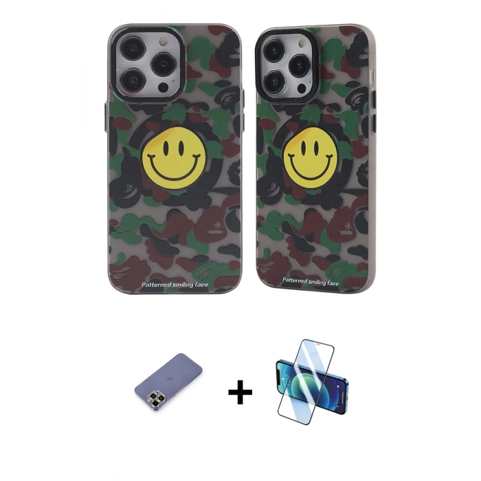 MARSİLYAN™- iPhone 12 Pro Max Kılıf Nova Doku Koleksiyonu - Siyah 3D Antistatik Cam Ekran Koruyucu + Metal Kamera Lens Koruma Cam - GD