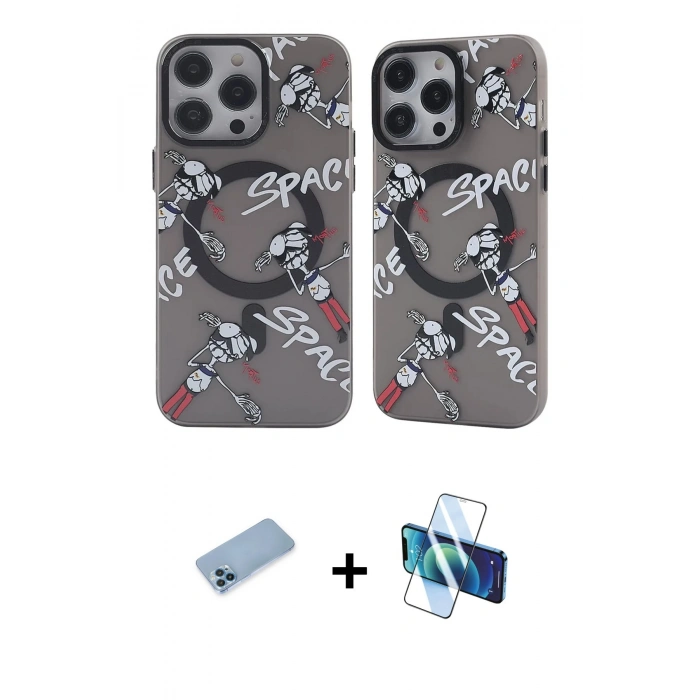 MARSİLYAN™- iPhone 12 Pro Max Kılıf Nova Doku Koleksiyonu - Siyah 3D Antistatik Cam Ekran Koruyucu + Shine Kamera Lens Koruma Cam - MI