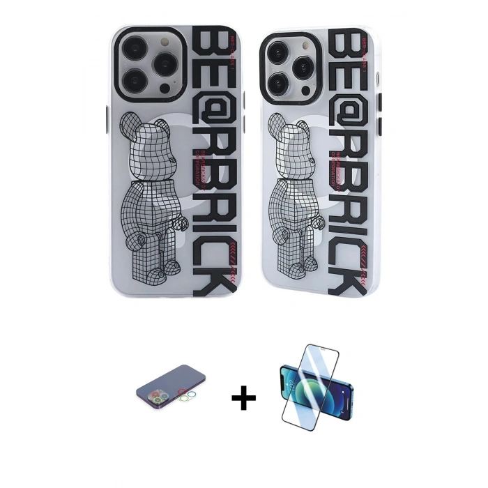 MARSİLYAN™- iPhone 12 Pro Max Kılıf Nova Doku Koleksiyonu - Siyah 3D Antistatik Cam Ekran Koruyucu + Renkli Kamera Lens Koruma Cam - MI