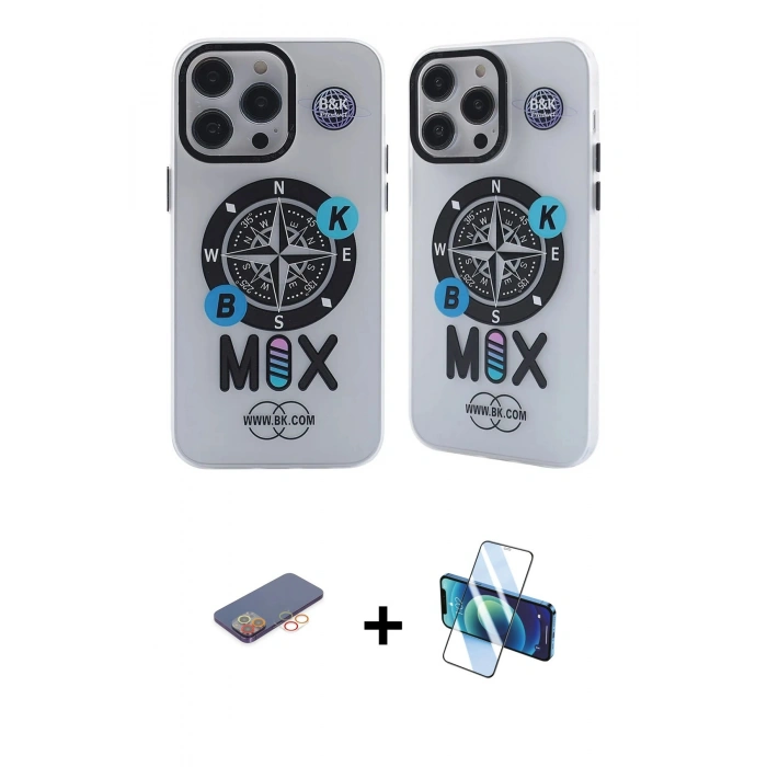 MARSİLYAN™- iPhone 12 Pro Max Kılıf Nova Doku Koleksiyonu - Siyah 3D Antistatik Cam Ekran Koruyucu + Renkli Kamera Lens Koruma Cam - TU