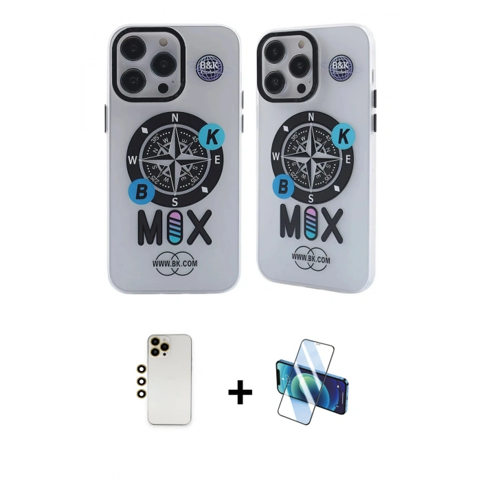 MARSİLYAN™- iPhone 12 Pro Max Kılıf Nova Doku Koleksiyonu - Siyah 3D Antistatik Cam Ekran Koruyucu + Shine Kamera Lens - GD