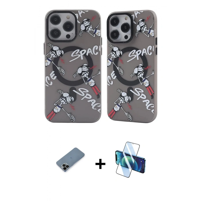 MARSİLYAN™- iPhone 12 Pro Max Kılıf Nova Doku Koleksiyonu - Siyah 3D Antistatik Cam Ekran Koruyucu + Shine Kamera Lens Koruma Cam - SH