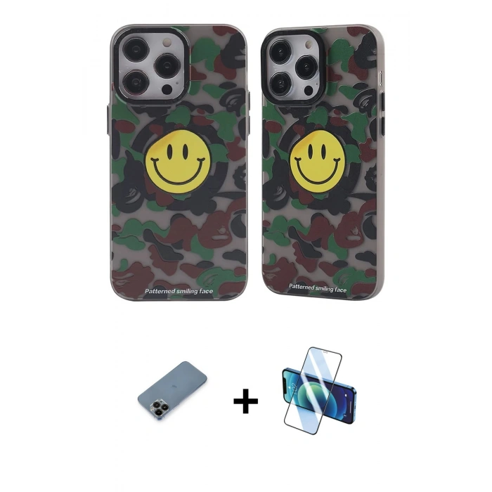 MARSİLYAN™- iPhone 12 Pro Max Kılıf Nova Doku Koleksiyonu - Siyah 3D Antistatik Cam Ekran Koruyucu + Shine Kamera Lens Koruma Cam - SH