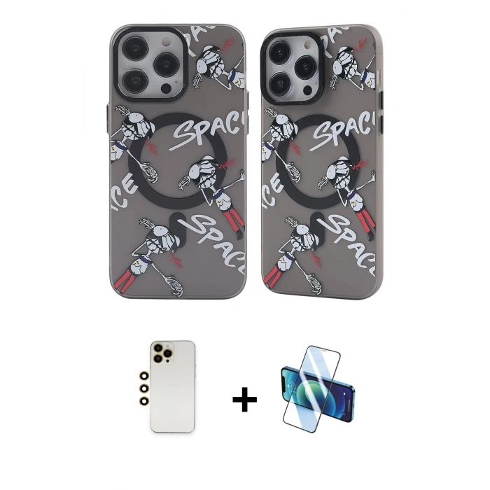 MARSİLYAN™- iPhone 12 Pro Max Kılıf Nova Doku Koleksiyonu - Siyah 3D Antistatik Cam Ekran Koruyucu + Shine Kamera Lens - GD
