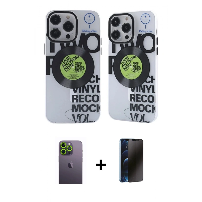 MARSİLYAN™- iPhone 12 Pro Max Kılıf Nova Doku Koleksiyonu - Siyah 3D Antistatik Hayalet Cam Ekran Koruyucu + Neon Fosforlu Kamera Lens - YL