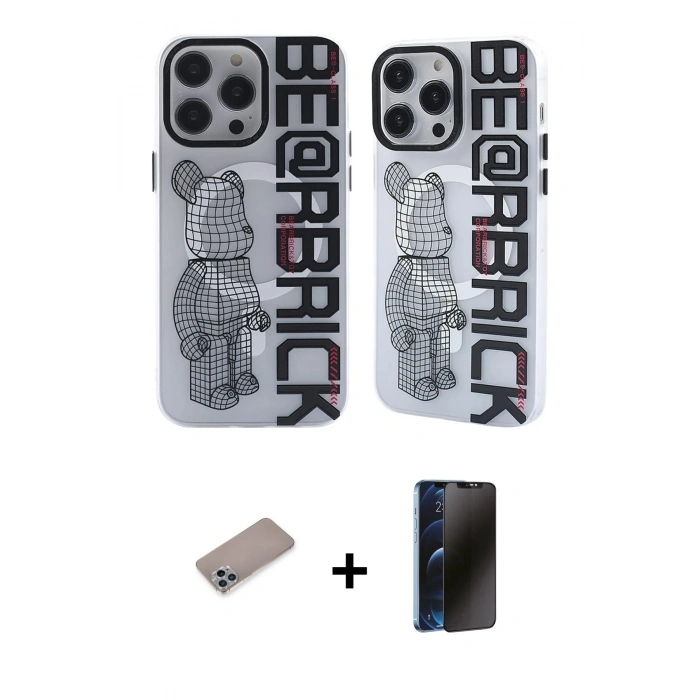 MARSİLYAN™- iPhone 12 Pro Max Kılıf Nova Doku Koleksiyonu - Siyah 3D Antistatik Hayalet Cam Ekran Koruyucu + Shine Kamera Lens Koruma Cam - SABE