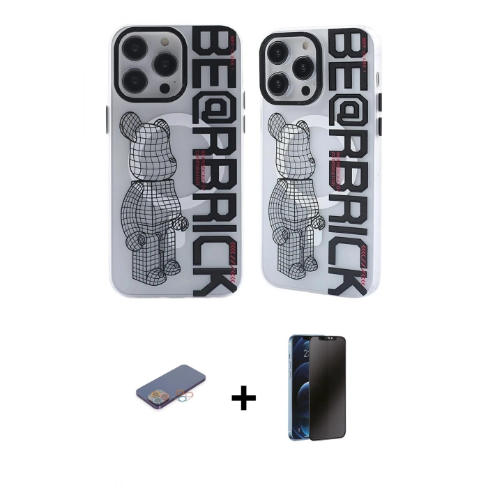 MARSİLYAN™- iPhone 12 Pro Max Kılıf Nova Doku Koleksiyonu - Siyah 3D Antistatik Hayalet Cam Ekran Koruyucu + Renkli Kamera Lens Koruma Cam - PE