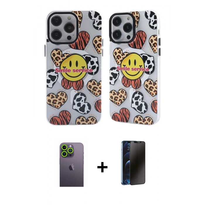 MARSİLYAN™- iPhone 12 Pro Max Kılıf Nova Doku Koleksiyonu - Siyah 3D Antistatik Hayalet Cam Ekran Koruyucu + Neon Fosforlu Kamera Lens - YL