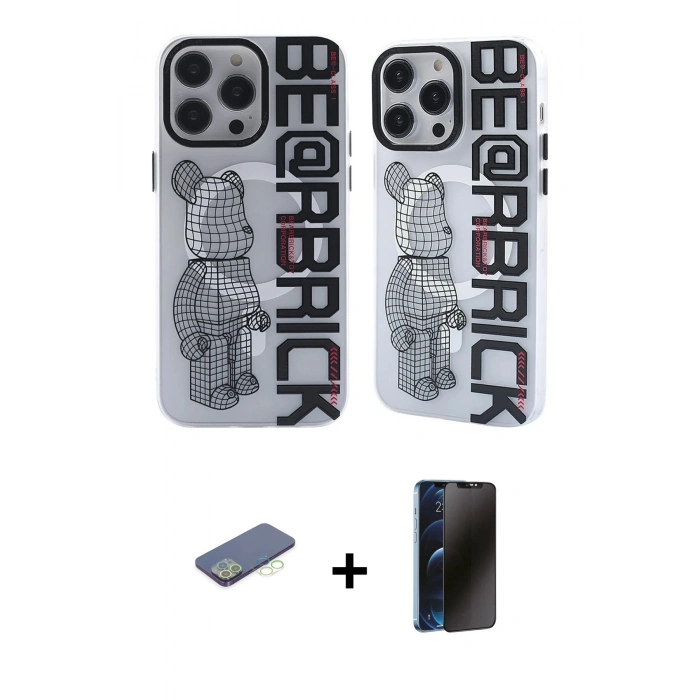 MARSİLYAN™- iPhone 12 Pro Max Kılıf Nova Doku Koleksiyonu - Siyah 3D Antistatik Hayalet Cam Ekran Koruyucu + Renkli Kamera Lens Koruma Cam - YL