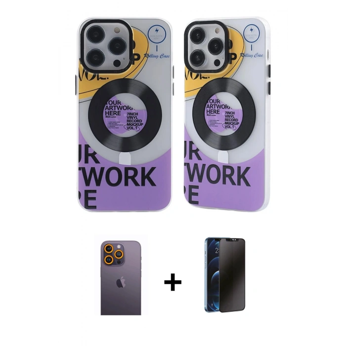 MARSİLYAN™- iPhone 12 Pro Max Kılıf Nova Doku Koleksiyonu - Siyah 3D Antistatik Hayalet Cam Ekran Koruyucu + Neon Fosforlu Kamera Lens - SI