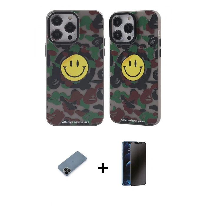 MARSİLYAN™- iPhone 12 Pro Max Kılıf Nova Doku Koleksiyonu - Siyah 3D Antistatik Hayalet Cam Ekran Koruyucu + Shine Kamera Lens Koruma Cam - SH