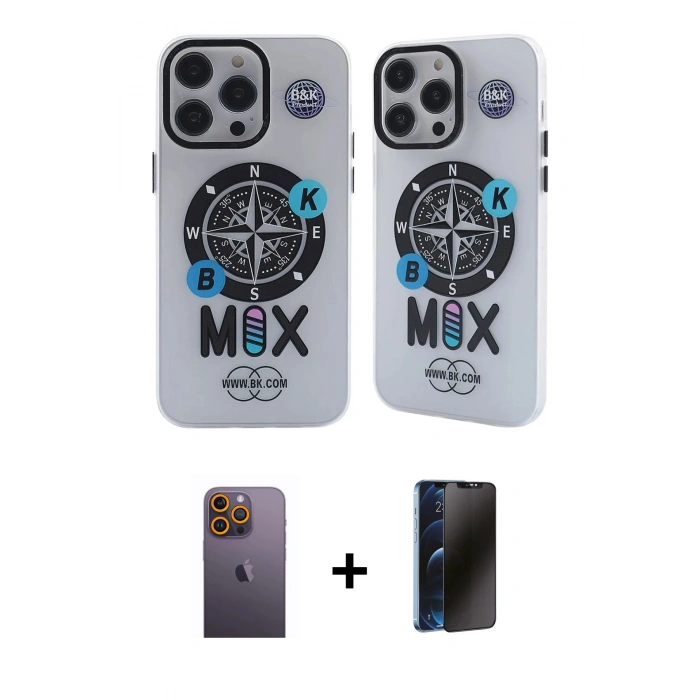 MARSİLYAN™- iPhone 12 Pro Max Kılıf Nova Doku Koleksiyonu - Siyah 3D Antistatik Hayalet Cam Ekran Koruyucu + Neon Fosforlu Kamera Lens - SI