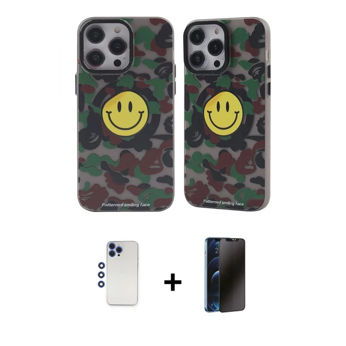 MARSİLYAN™- iPhone 12 Pro Max Kılıf Nova Doku Koleksiyonu - Siyah 3D Antistatik Hayalet Cam Ekran Koruyucu + Shine Kamera Lens - LT