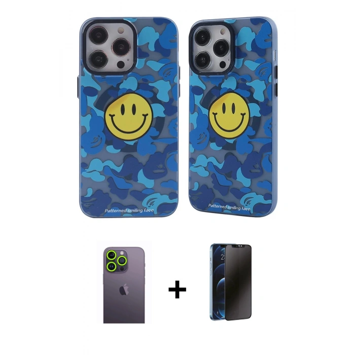 MARSİLYAN™- iPhone 12 Pro Max Kılıf Nova Doku Koleksiyonu - Siyah 3D Antistatik Hayalet Cam Ekran Koruyucu + Neon Fosforlu Kamera Lens - YL